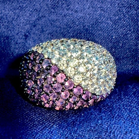 1.76CTW AFRICAN AMETHYST AND 2.77CTW WHITE ZIRCON STERLING SILVER RING - Size 7 - Picture 1 of 4